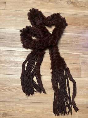 Vintage Dark Burgundy Real Rabbit Fur extra Long Scarf braided woven